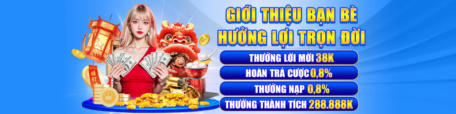 Hình ảnh chính game nổ hũ mới với các biểu tượng may mắn và phần thưởng lớn